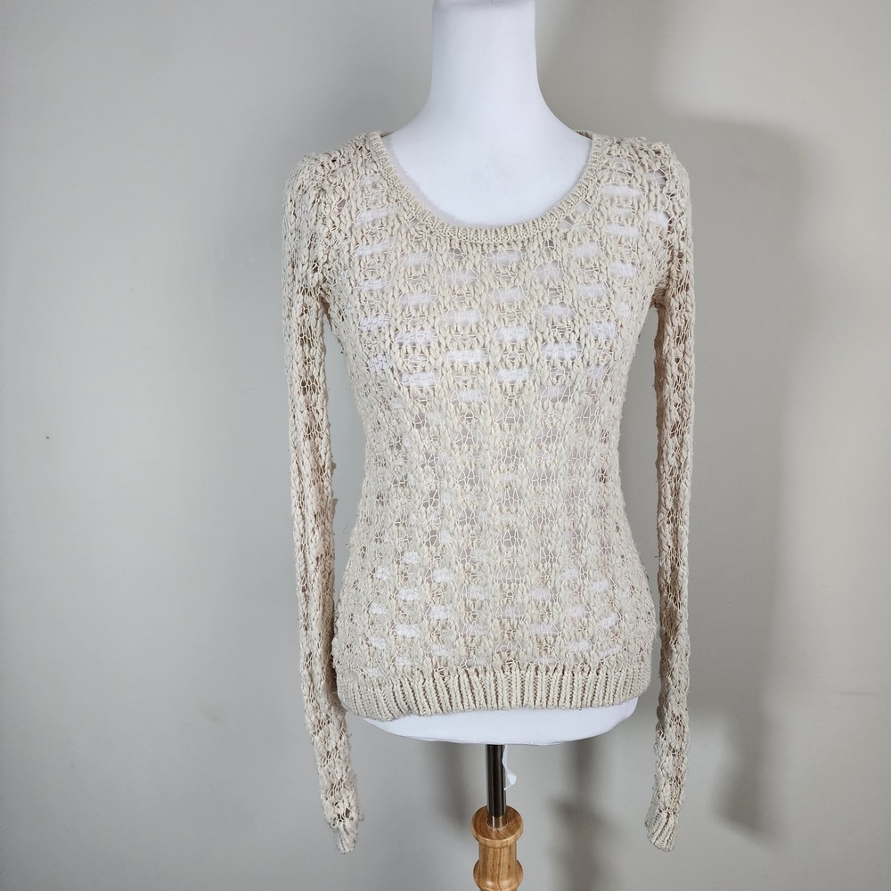 American Eagle Crochet Knit Sweater Womens S Open Weave Boho Fairycore Wool‎